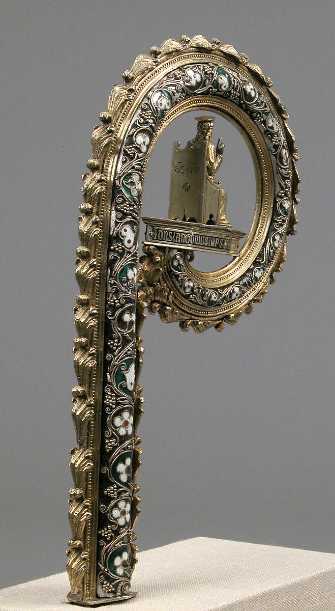 Crozier Head, Translucent enamels, silver, partial-gilt, niello, South Italian