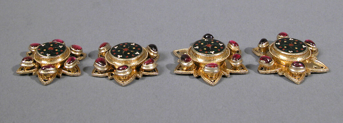 Four Enamel Plaques, Cloisonné enamel, silver-gilt, jewels, French