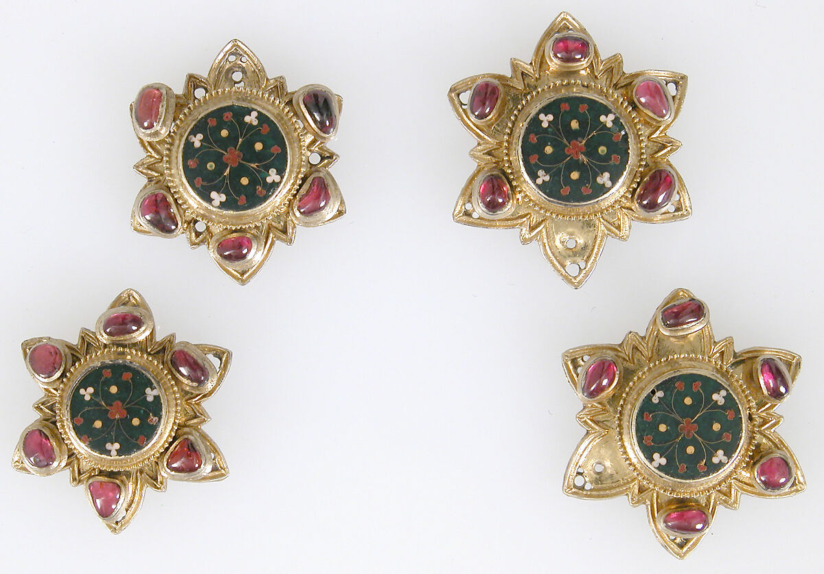 Four Enamel Plaques, Cloisonné enamel, silver-gilt, jewels, French 