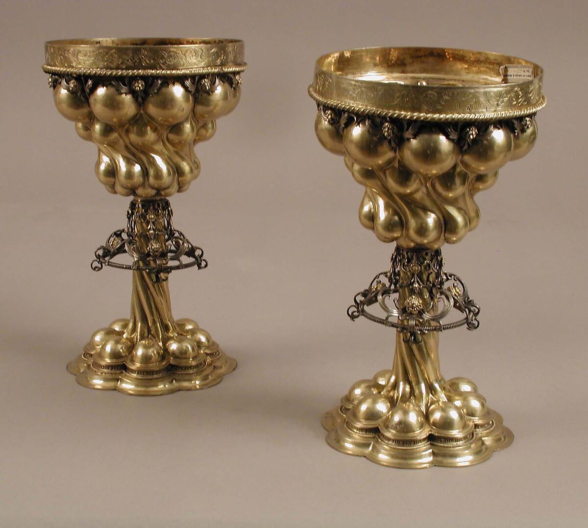 Double Cup, Caspar Beutmüller the Elder, Silver, partially gilded, with a silver medallion and a gold glass medallion, German