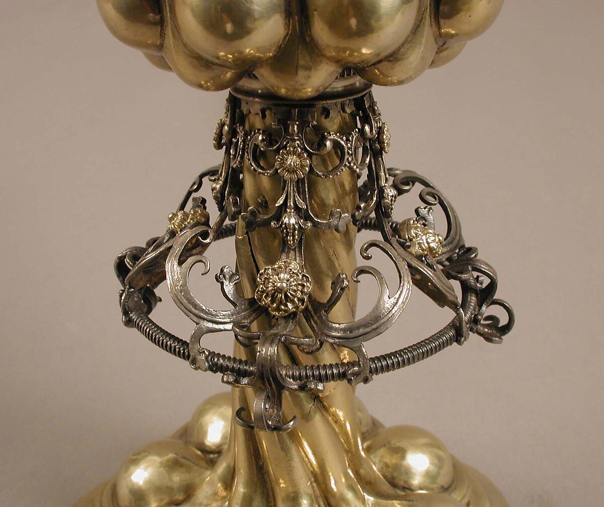 Double Cup, Caspar Beutmüller the Elder, Silver, partially gilded, with a silver medallion and a gold glass medallion, German