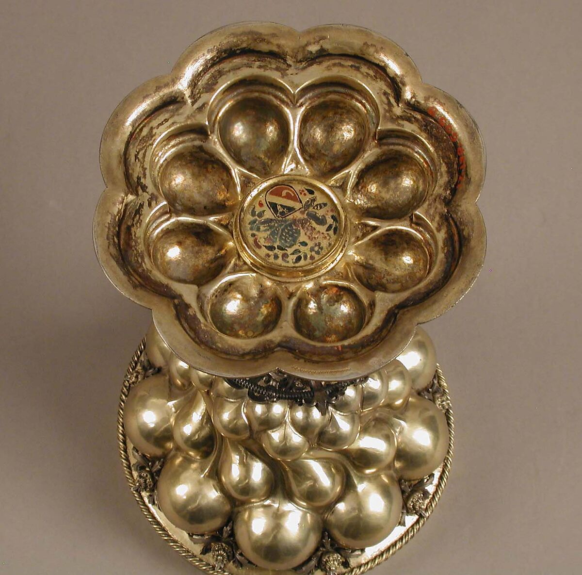 Double Cup, Caspar Beutmüller the Elder, Silver, partially gilded, with a silver medallion and a gold glass medallion, German