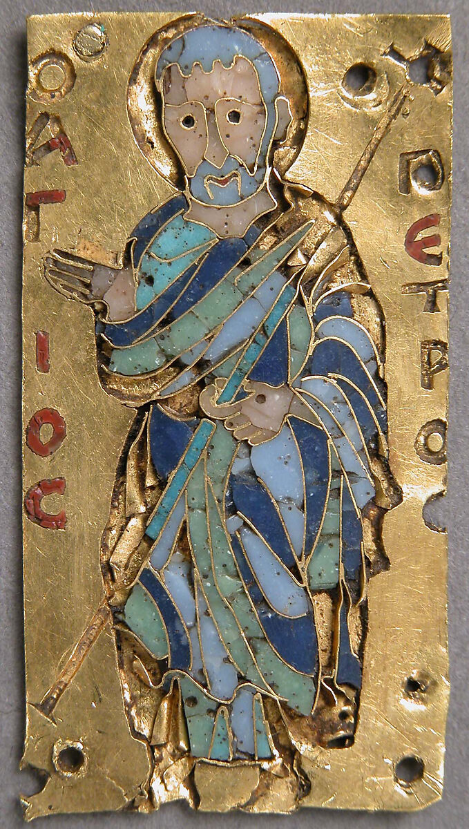 Plaque with Saint Peter, Cloisonné enamel, gold, Byzantine 
