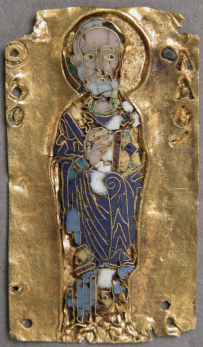 Medallion of St. Nicholas, Cloisonné enamel, gold, Byzantine 