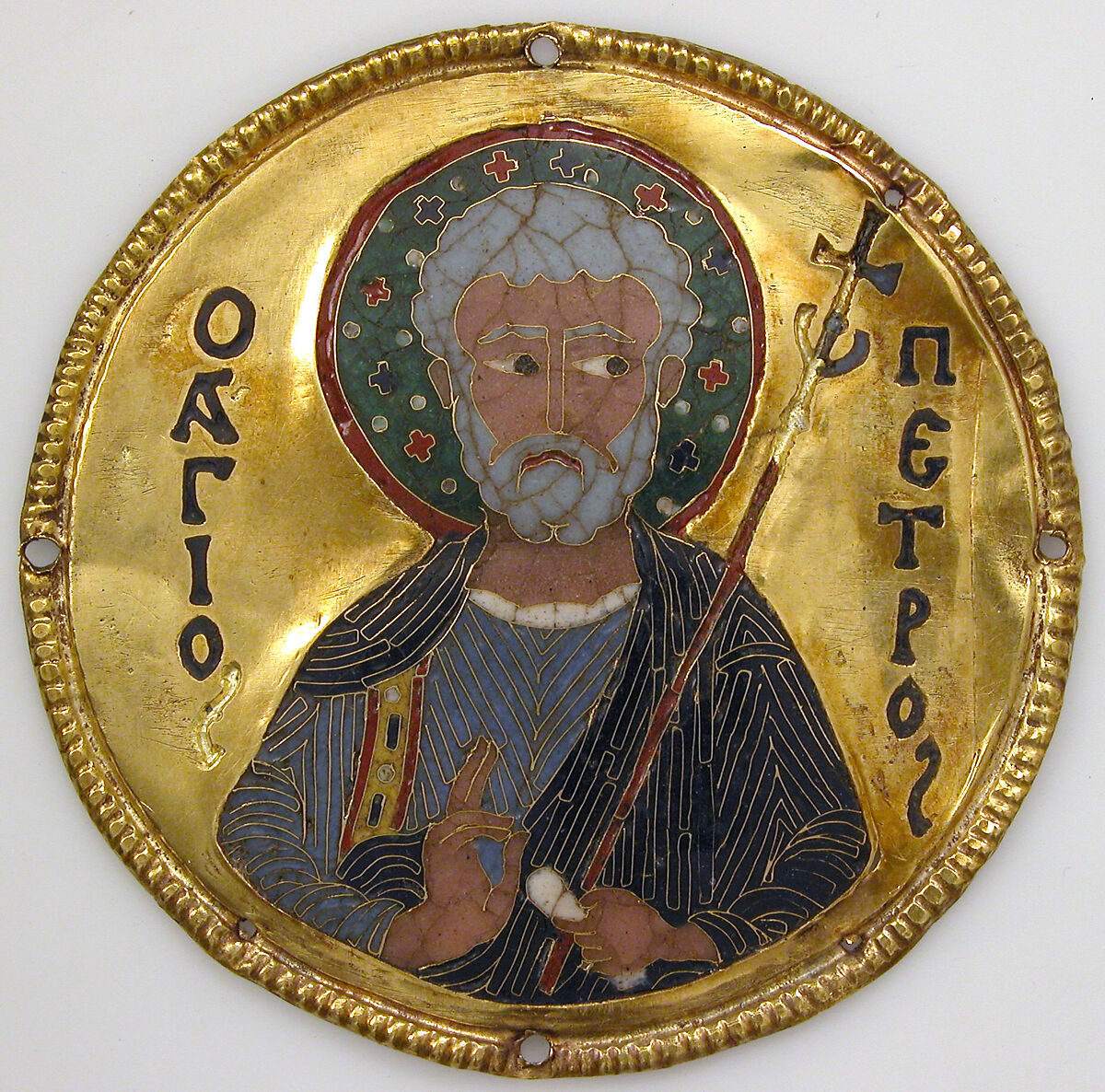 Medallion with Saint Peter from an Icon Frame, Gold, silver, and enamel worked in cloisonné, Byzantine 