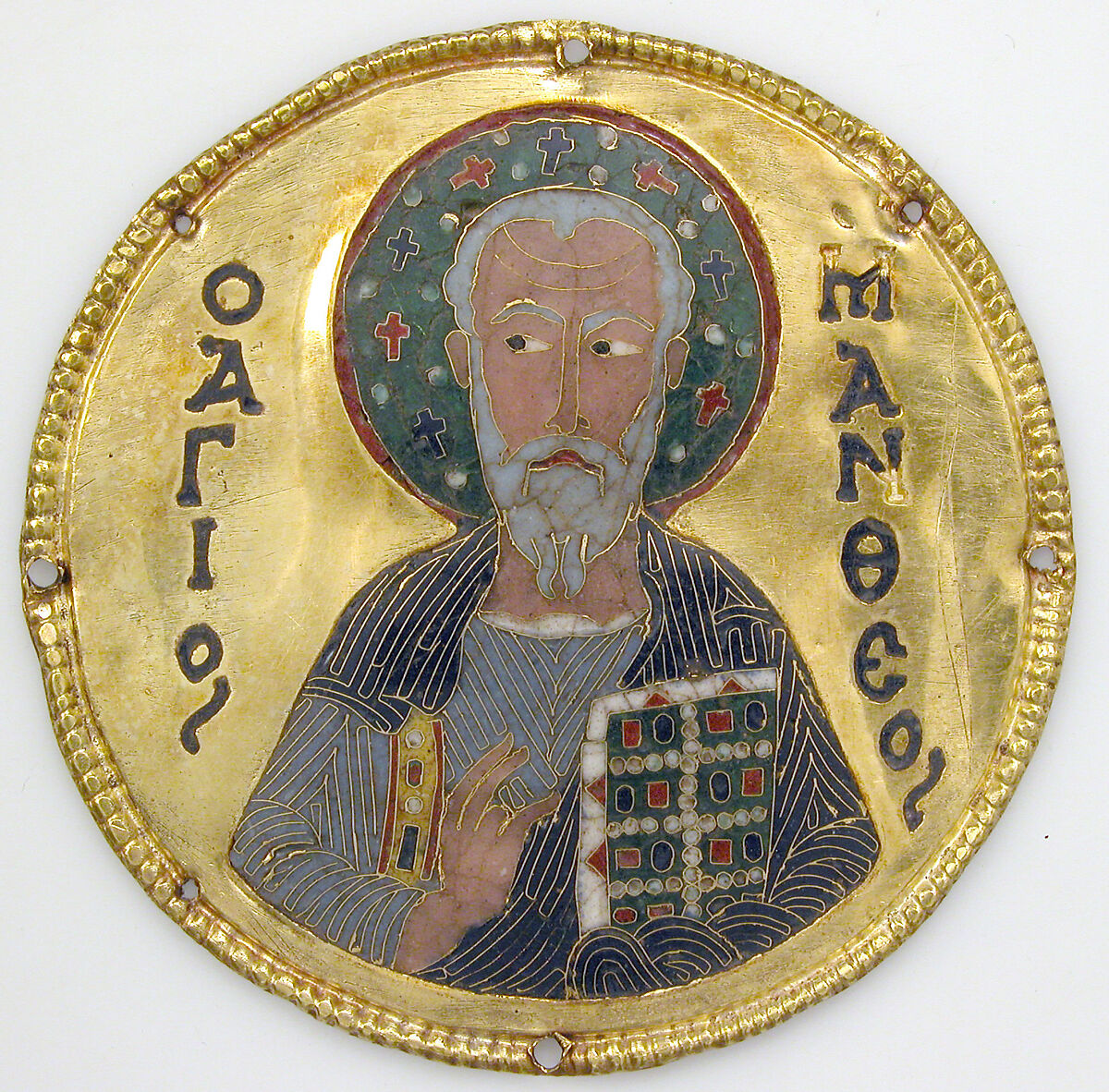 Medallion with Saint Matthew from an Icon Frame, Gold, silver, and enamel worked in cloisonné, Byzantine 
