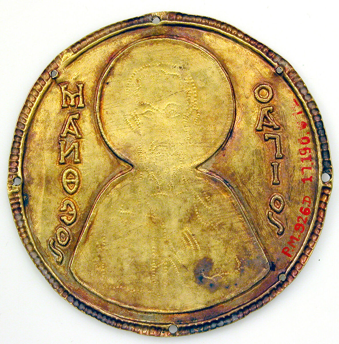 Medallion with Saint Matthew from an Icon Frame, Gold, silver, and enamel worked in cloisonné, Byzantine