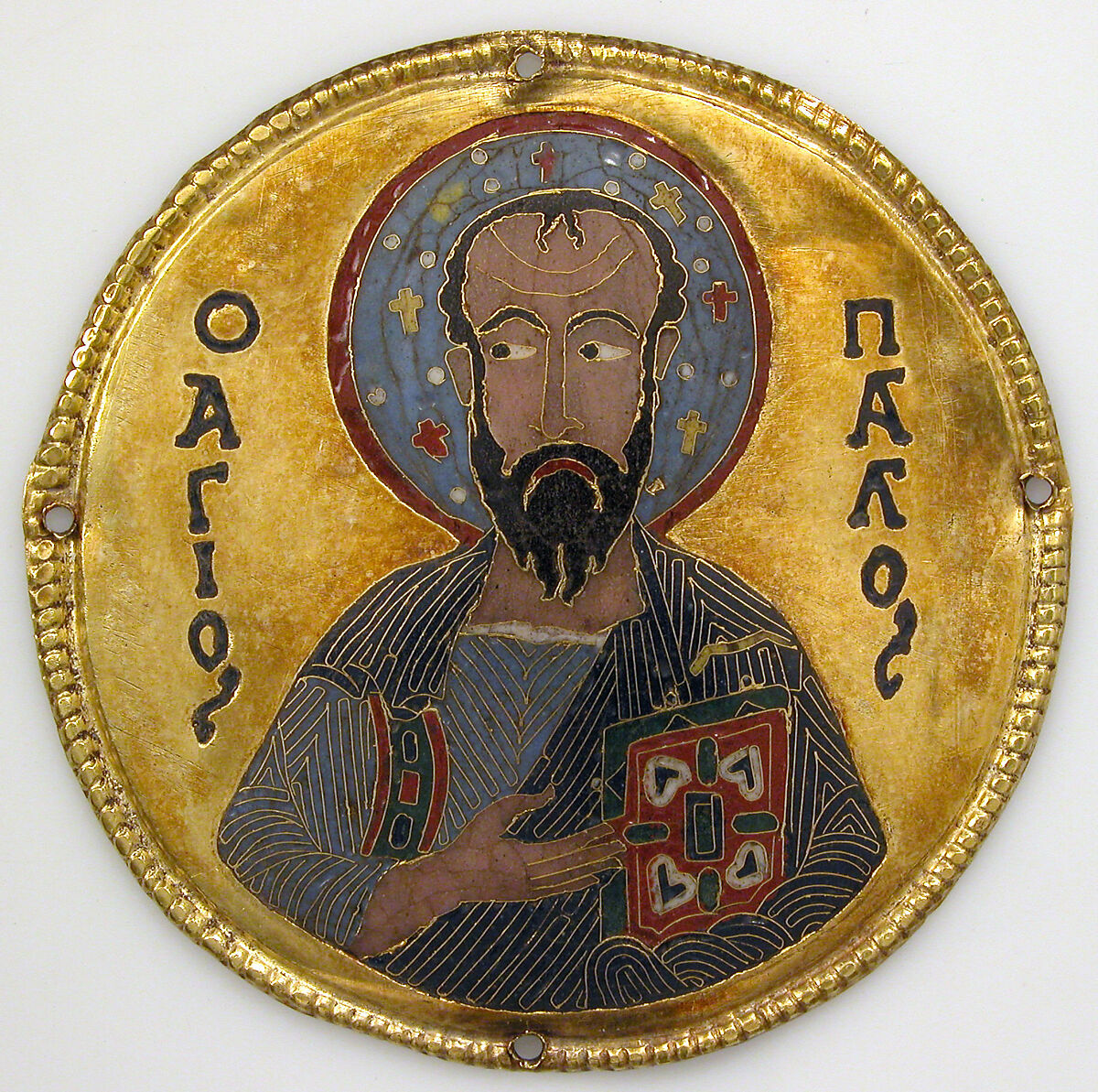 Medallion with Saint Paul from an Icon Frame, Gold, silver, and enamel worked in cloisonné, Byzantine 