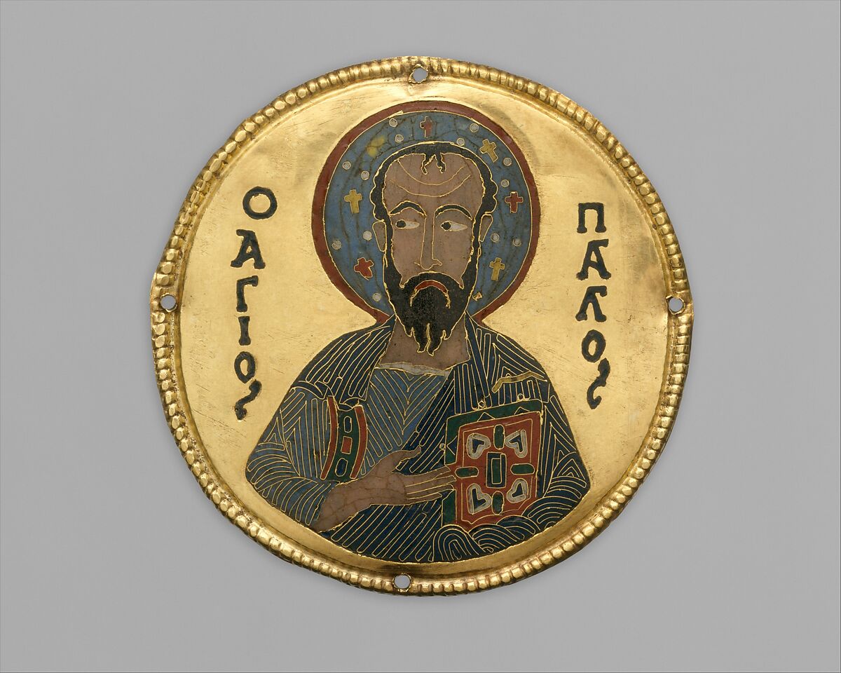 Medallion with Saint Paul from an Icon Frame, Gold, silver, and enamel worked in cloisonné, Byzantine