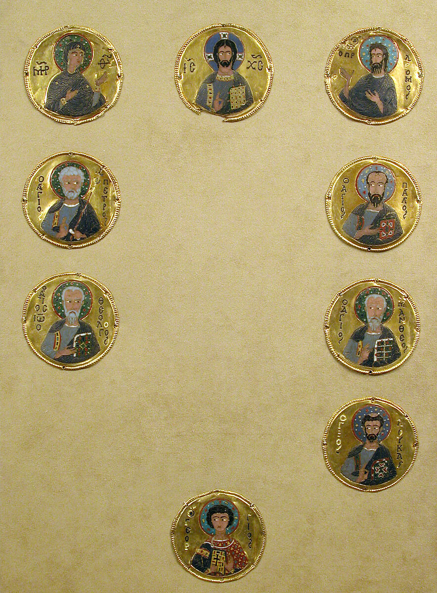 Medallion with the Virgin from an Icon Frame, Gold, silver, and enamel worked in cloisonné, Byzantine