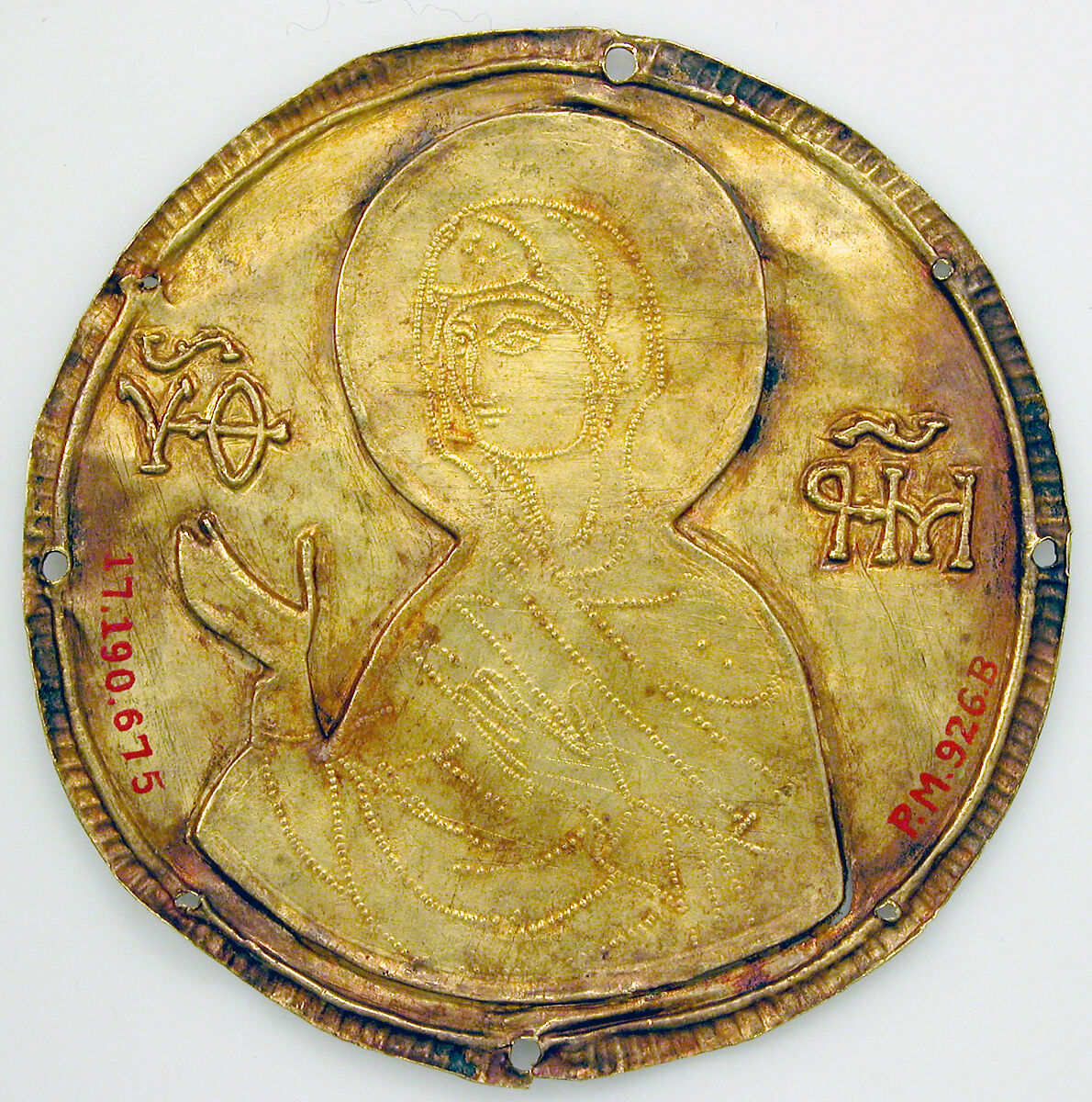 Medallion with the Virgin from an Icon Frame, Gold, silver, and enamel worked in cloisonné, Byzantine