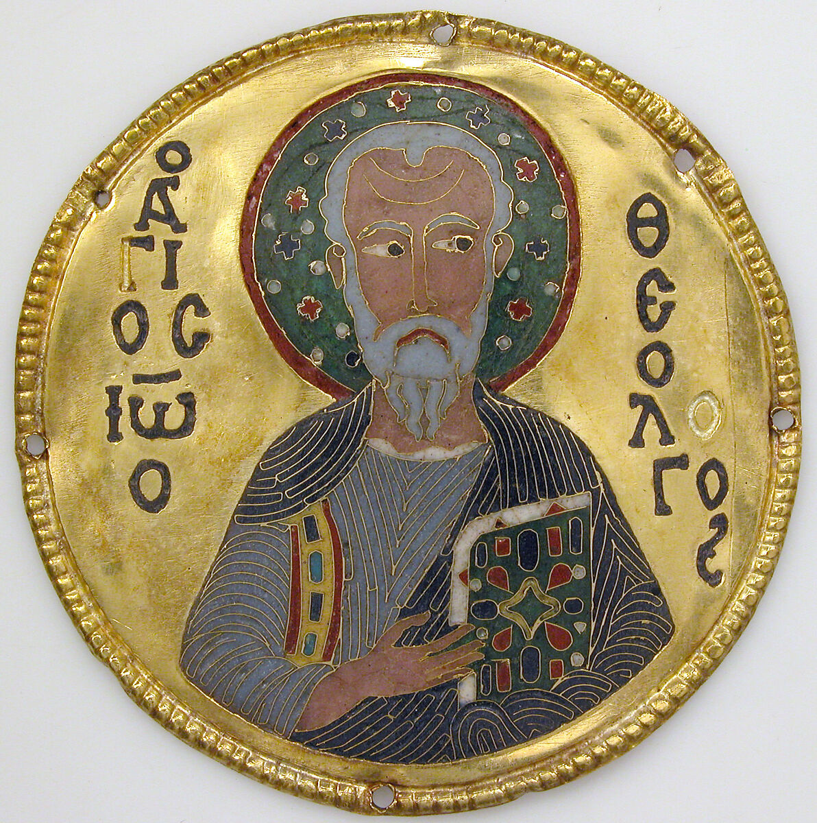 Medallion with Saint John the Evangelist from an Icon Frame, Gold, silver, and enamel worked in cloisonné, Byzantine