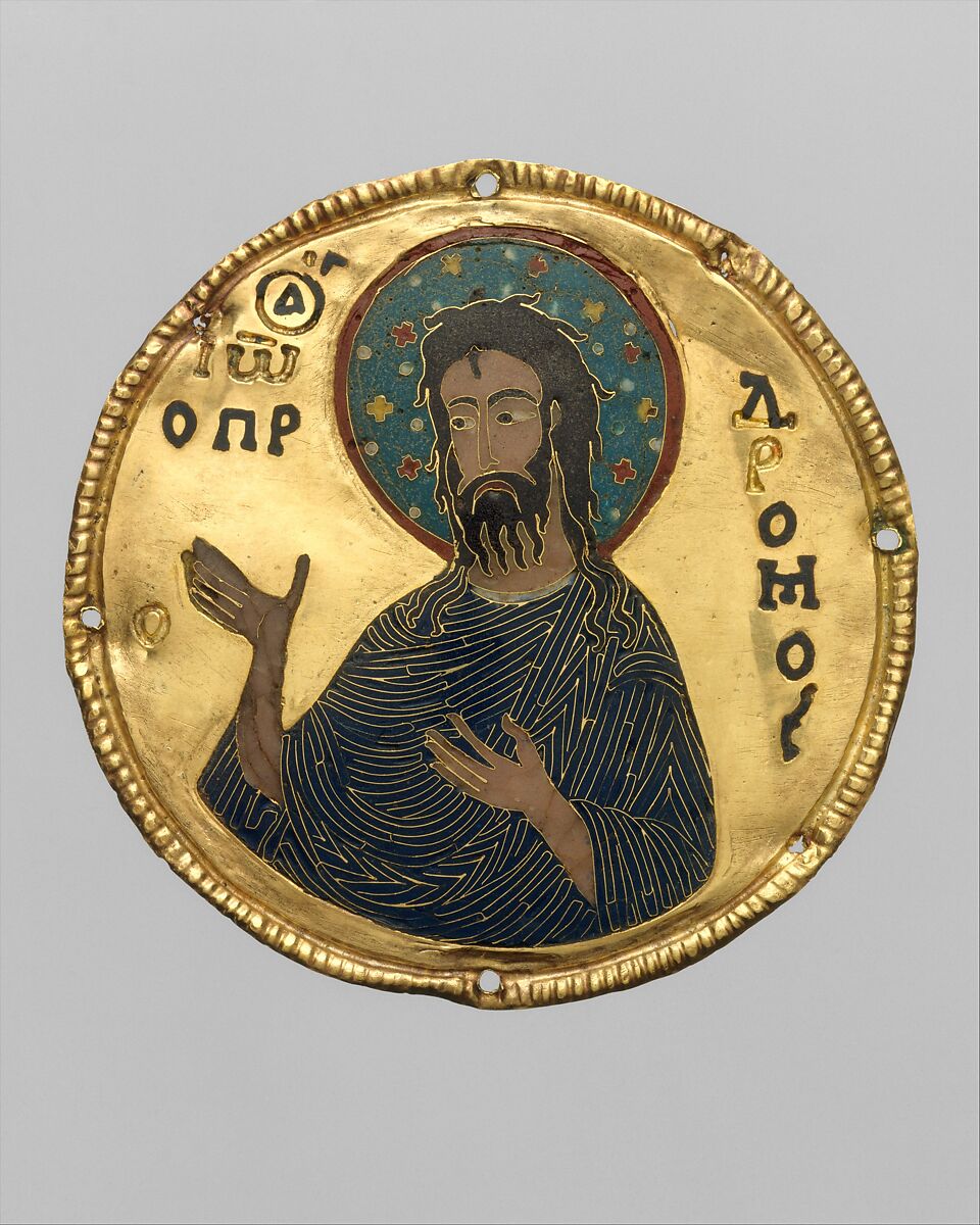 Medallion with Saint John the Baptist from an Icon Frame, Gold, silver, and enamel worked in cloisonné, Byzantine