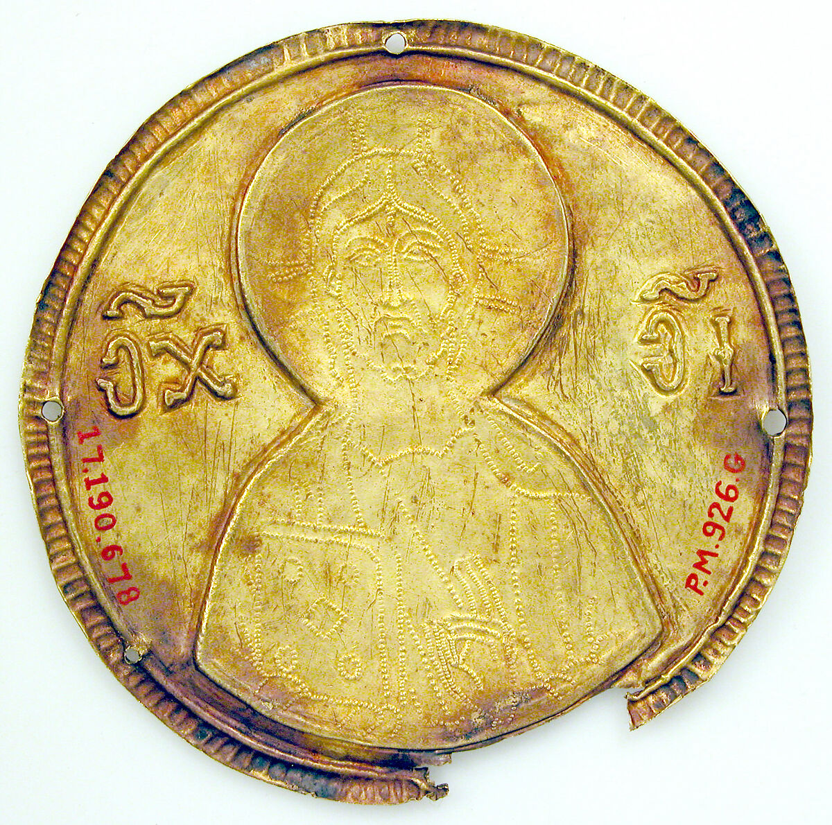 Medallion with Christ from an Icon Frame, Gold, silver, and enamel worked in cloisonné, Byzantine