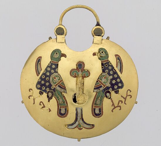 Temple Pendant with Two Birds Flanking a Tree of Life (front) and Geometric Lead Motifs (back)