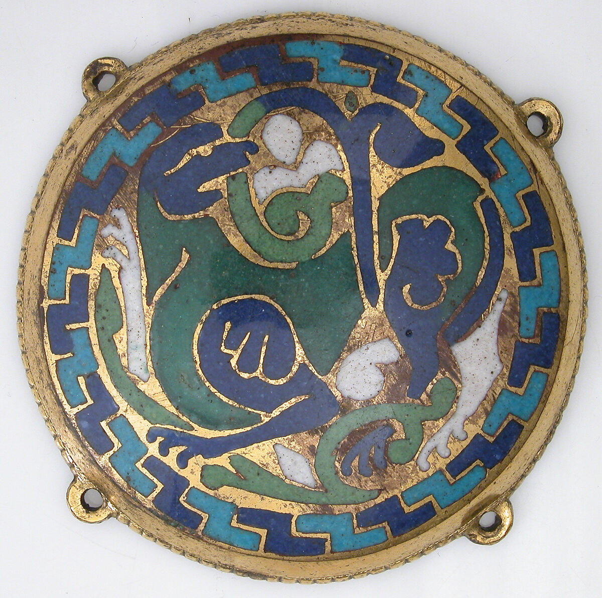 Quadruped (one of five medallions from a coffret), Copper-gilt, champlevé enamel, French 