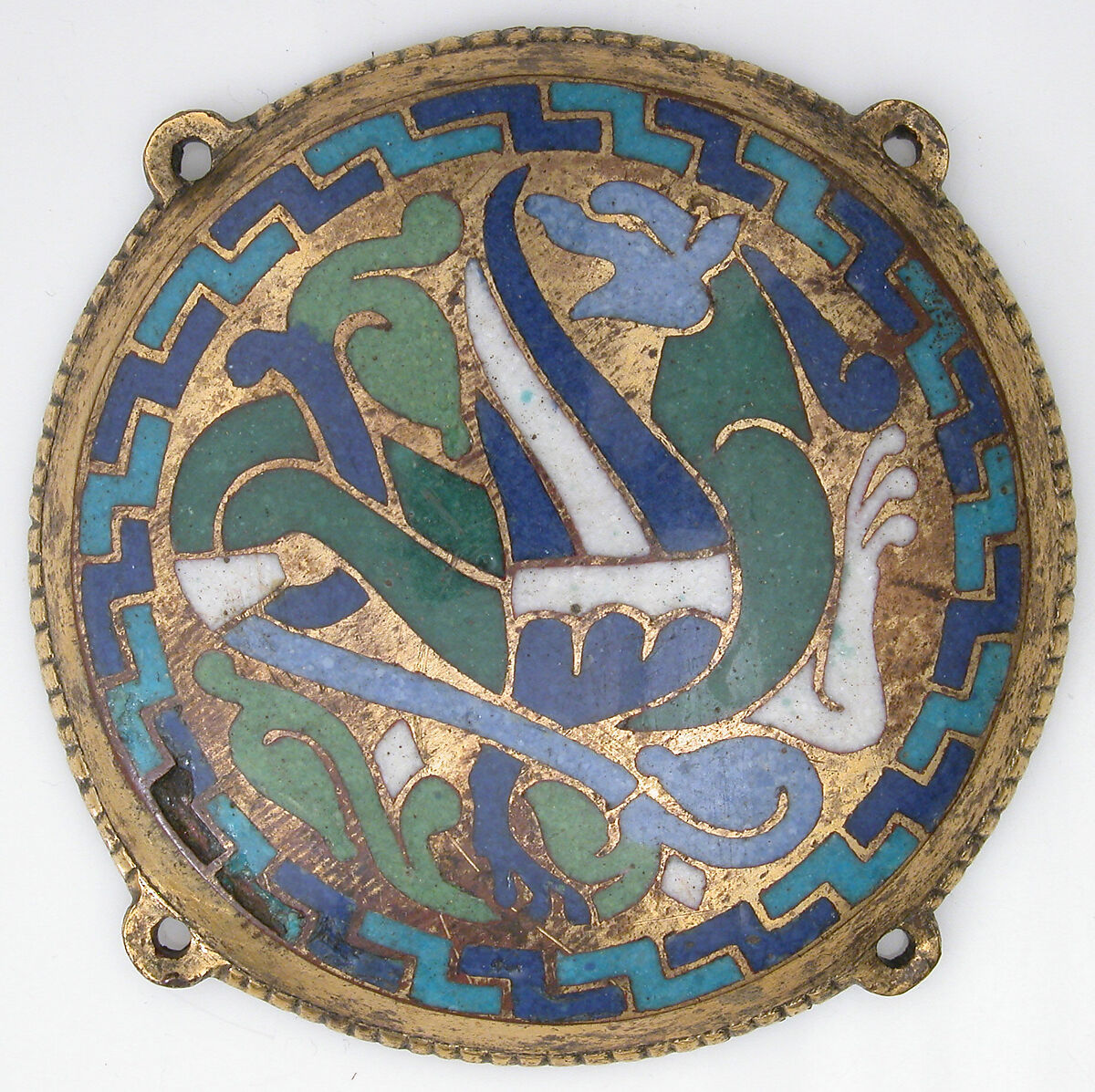 Winged Dragon (one of five medallions from a coffret), Copper-gilt, champlevé enamel, French