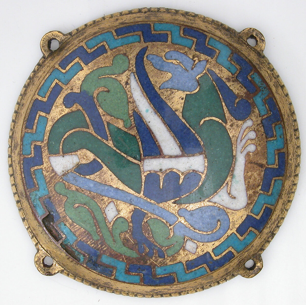 Winged Dragon (one of five medallions from a coffret), Copper-gilt, champlevé enamel, French 