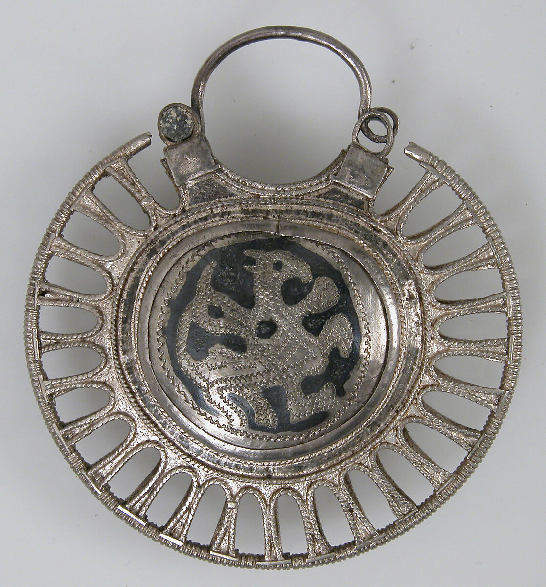 Temple Pendant with Filigree Border, Silver, niello, Kyivan Rus’ 