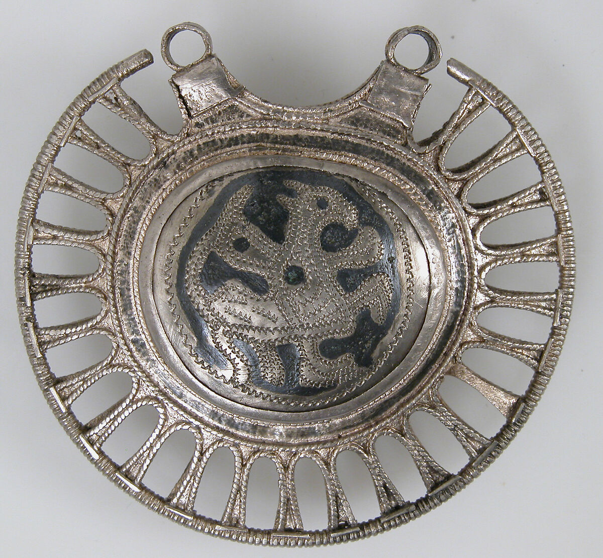 Temple Pendant with Filigree Border, Silver, niello, Kyivan Rus’ 