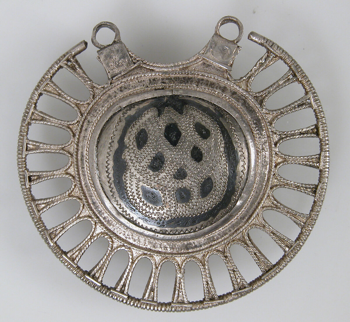 Temple Pendant with Filigree Border, Silver, niello, Kyivan Rus’