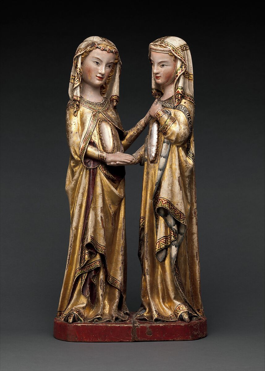 The Visitation, Master Heinrich of Constance  German, Walnut, paint, gilding, rock-crystal cabochons inset in gilt-silver mounts, German