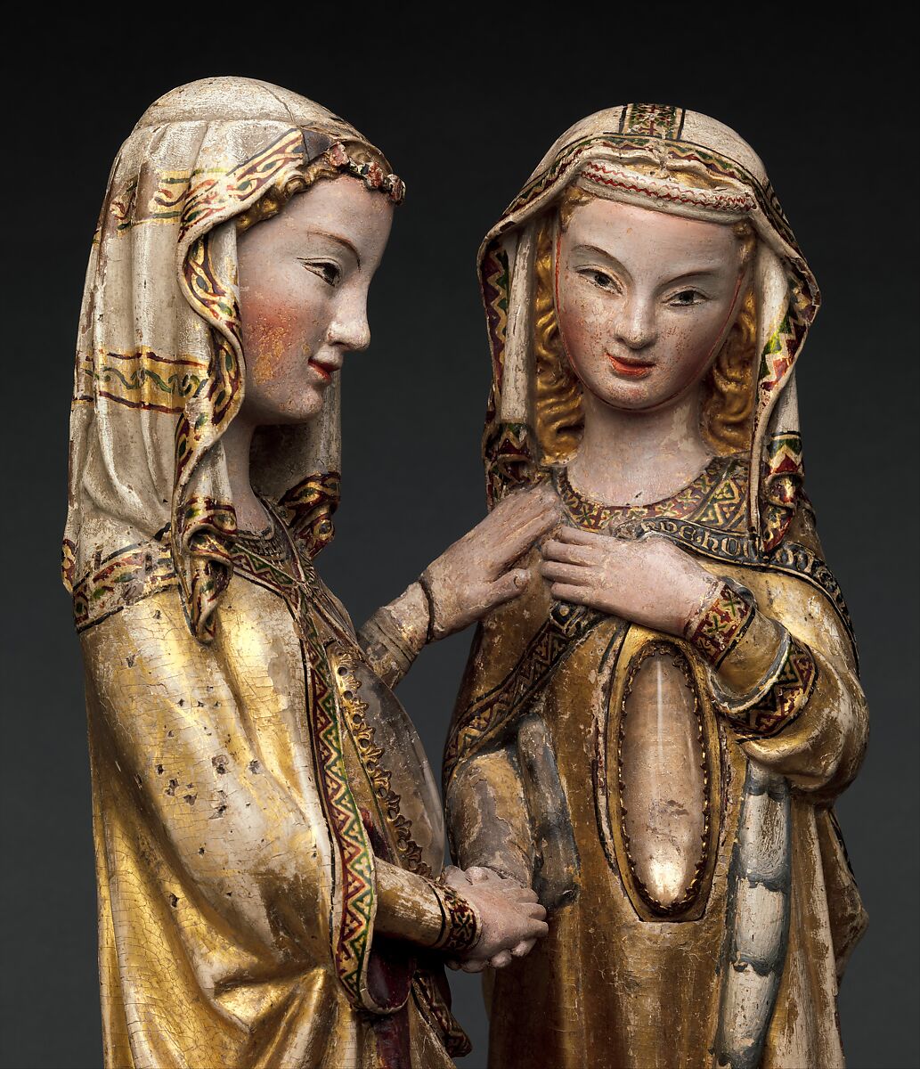 The Visitation, Attributed to Master Heinrich of Constance (German, active in Constance, ca. 1300), Walnut, paint, gilding, rock-crystal cabochons inset in gilded-silver mounts, German