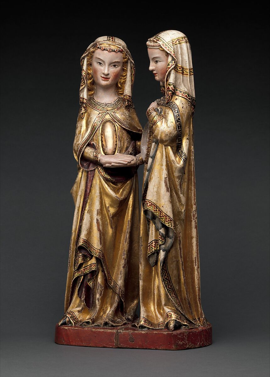 The Visitation, Attributed to Master Heinrich of Constance (German, active in Constance, ca. 1300), Walnut, paint, gilding, rock-crystal cabochons inset in gilded-silver mounts, German