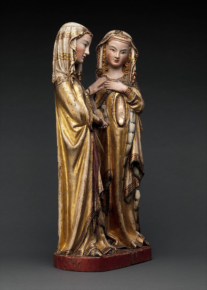 The Visitation, Attributed to Master Heinrich of Constance (German, active in Constance, ca. 1300), Walnut, paint, gilding, rock-crystal cabochons inset in gilded-silver mounts, German
