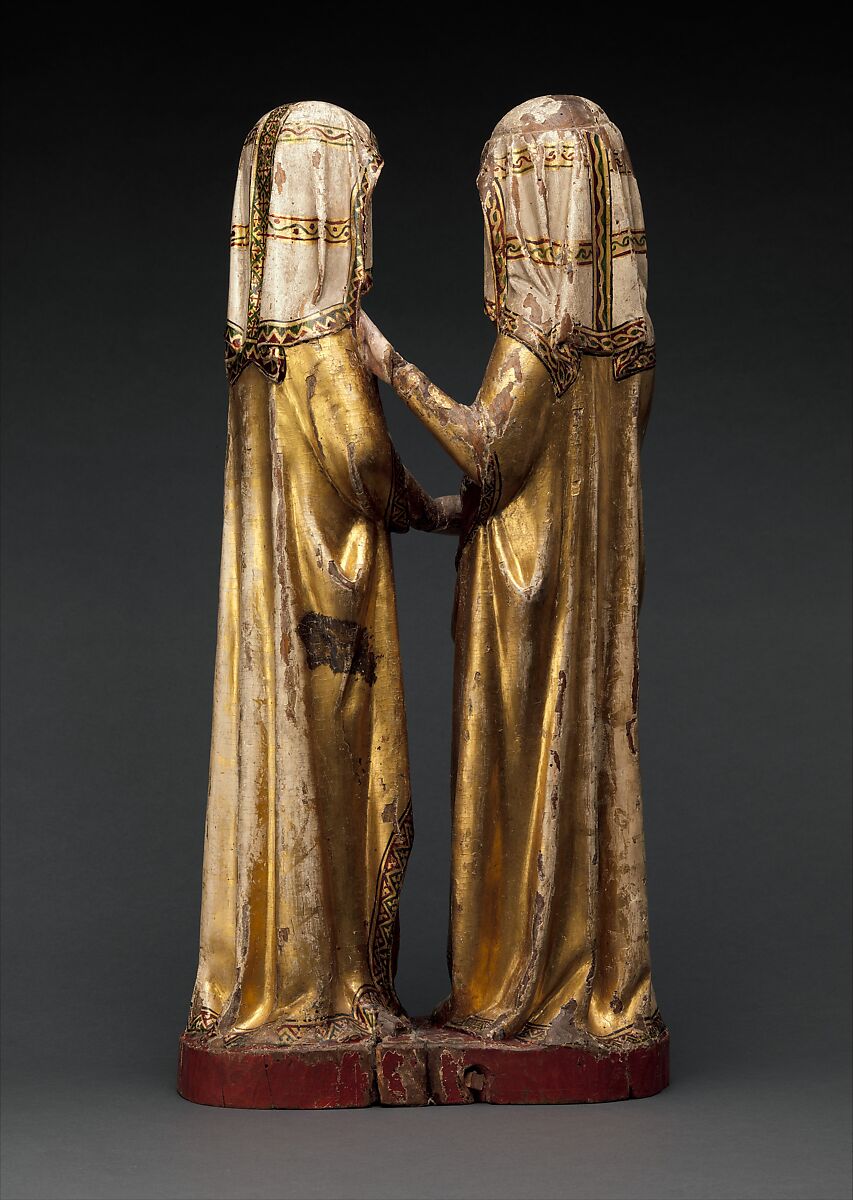 The Visitation, Attributed to Master Heinrich of Constance (German, active in Constance, ca. 1300), Walnut, paint, gilding, rock-crystal cabochons inset in gilded-silver mounts, German