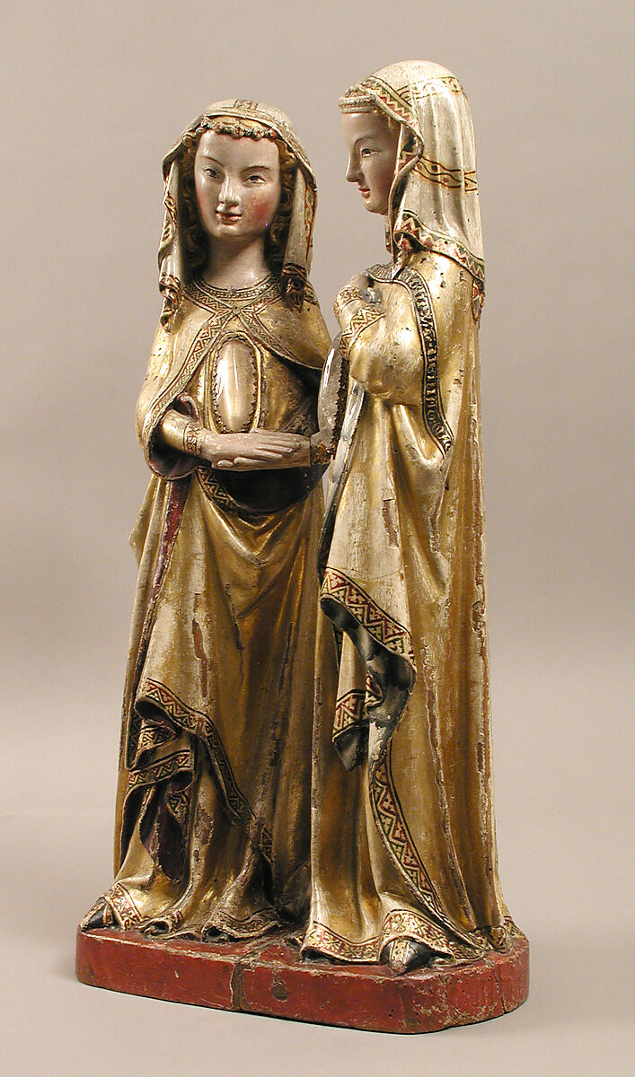 The Visitation, Attributed to Master Heinrich of Constance (German, active in Constance, ca. 1300), Walnut, paint, gilding, rock-crystal cabochons inset in gilded-silver mounts, German