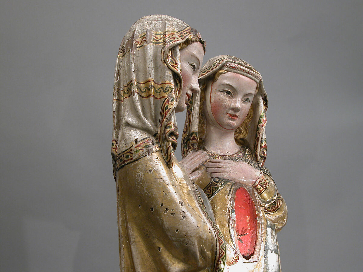 The Visitation, Attributed to Master Heinrich of Constance (German, active in Constance, ca. 1300), Walnut, paint, gilding, rock-crystal cabochons inset in gilded-silver mounts, German