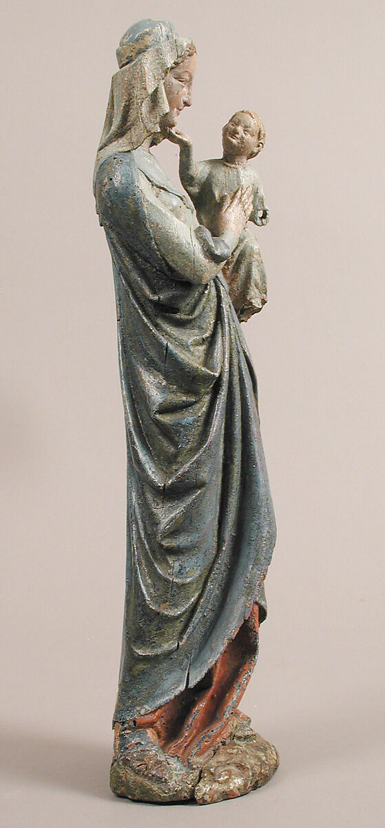 Devotional Statuette of the Virgin and Child, Oak, modern paint, French