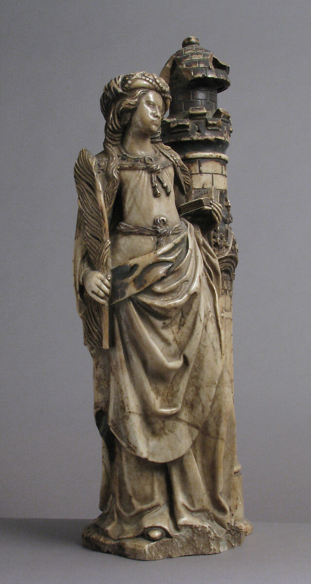 Saint Barbara, School of Troyes, Marble, trace of polychromy and gilding, French