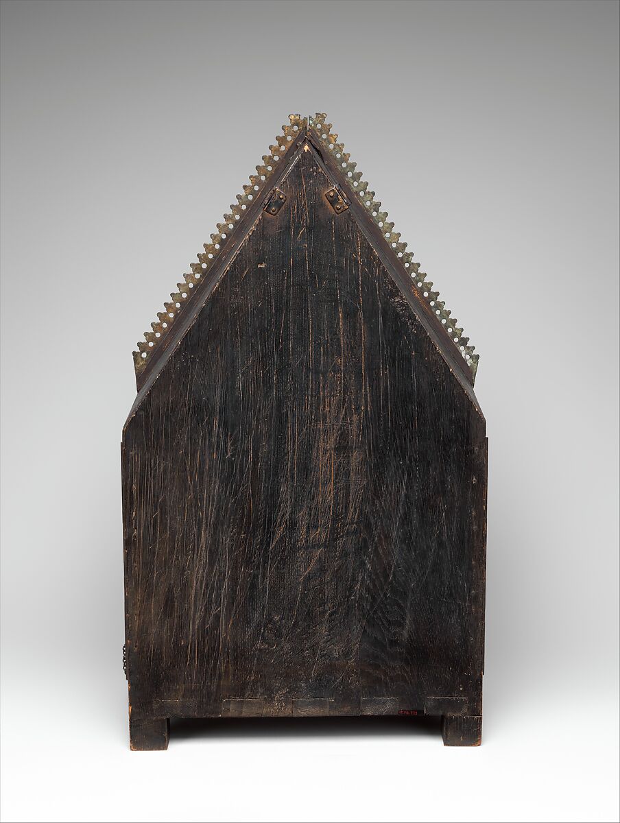 Tabernacle of Cherves, Copper (plaques): engraved, scraped, stippled, and gilt; (appliqués): repoussé, chased, engraved, scraped, and gilt; champlevé enamel: medium blue, turquoise, medium green, yellow, red, and white, modern wood mount, French