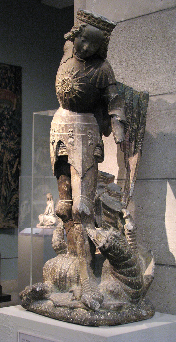 Saint Michael, Limestone, traces of paint & gilding, French