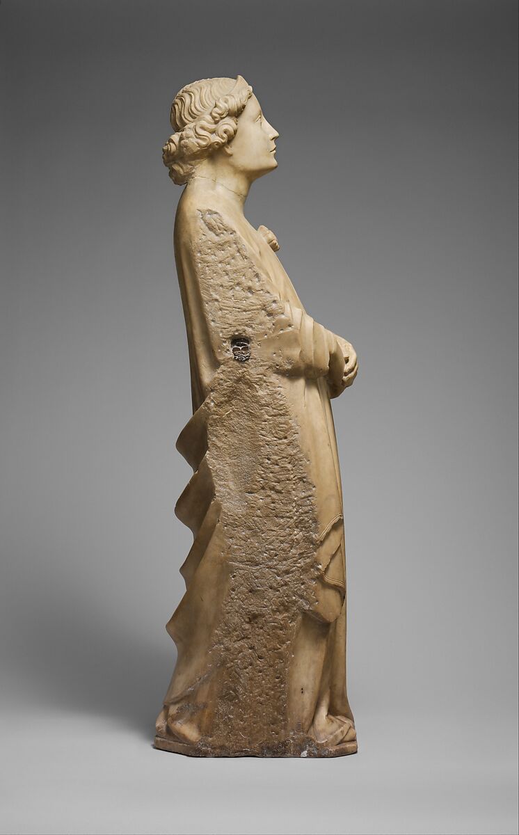 Adoring Angel, Piero di Giovanni Tedesco (Italian, died ca. 1402), Marble (Carrara marble), Central Italian