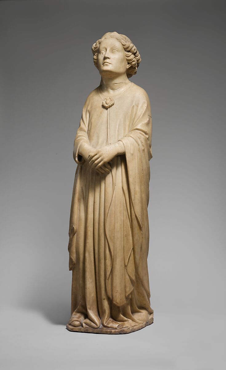Adoring Angel, Piero di Giovanni Tedesco (Italian, died ca. 1402), Marble (Carrara marble), Central Italian 
