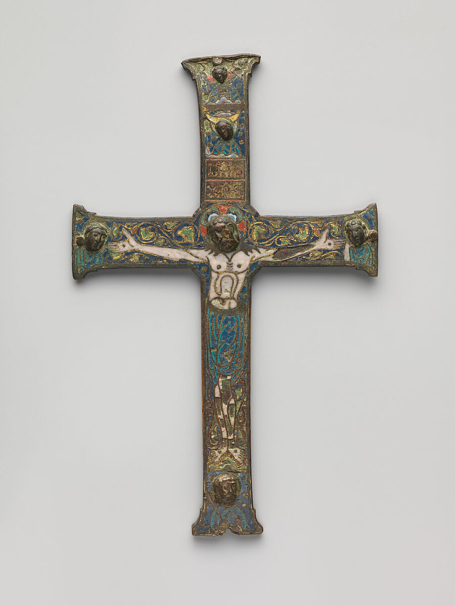 Crucifix, Champlevé enamel, copper-gilt, French 