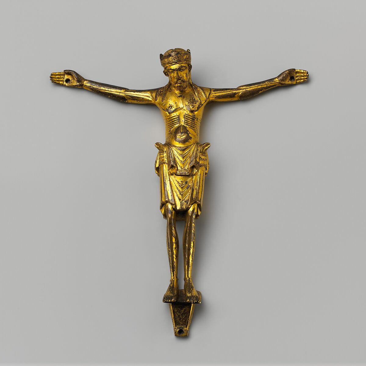 Crucified Christ, Copper alloy, gilt, French 