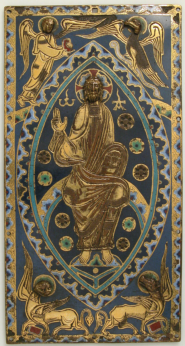 Plaque with Christ in Majesty, Champlevé enamel, copper, French 