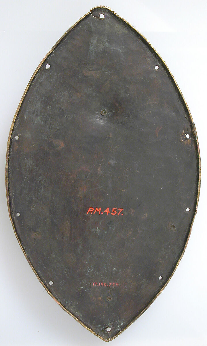 Plaque with Saint Peter in Glory, Copper (plaque): chased, engraved, stippled, and gilt; (appliqué): repoussé, engraved, chased, scraped, stippled and gilt; champlevé enamel: medium and light blue, turquoise, green, yellow, red, and white; dark blue and turquoise glass beads, French