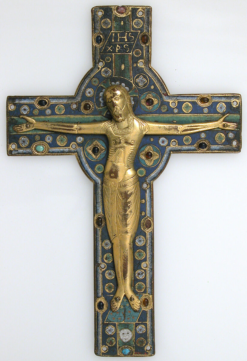 Crucifix, Champlevé enamel, copper-gilt, French 