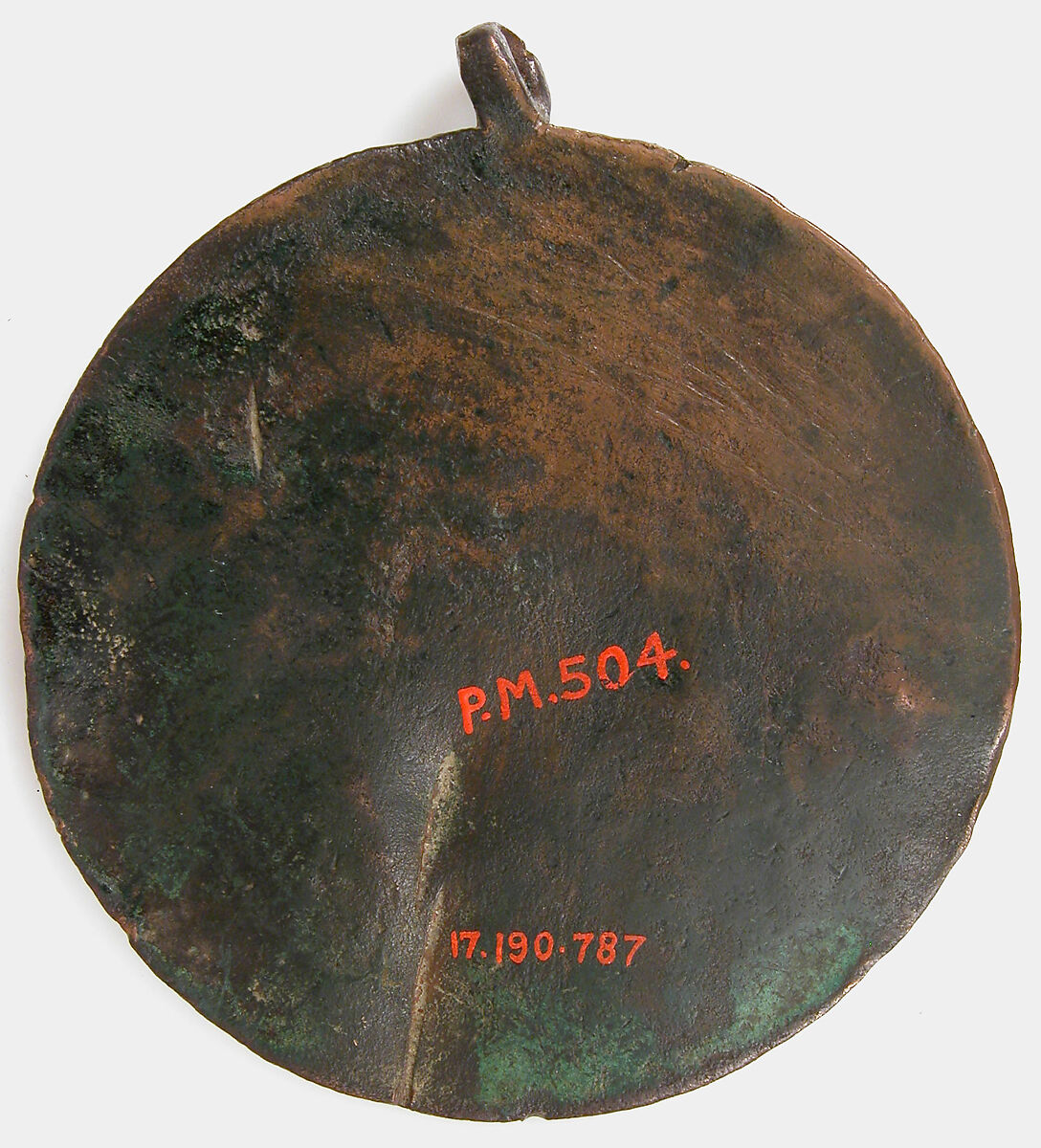 Pendant Medallion, Copper: engraved, stamped, and gilt; champlevé enamel: traces of medium and light blue, light green, and red, French