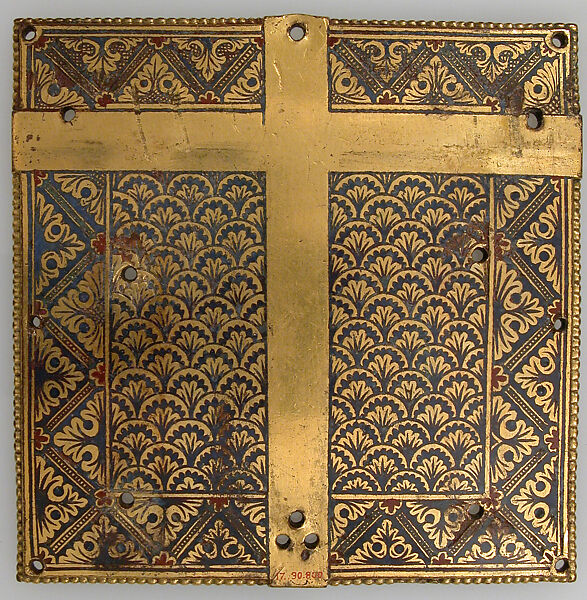 Plaque with the Virgin and Saint John, Champlevé enamel and gilded copper, European