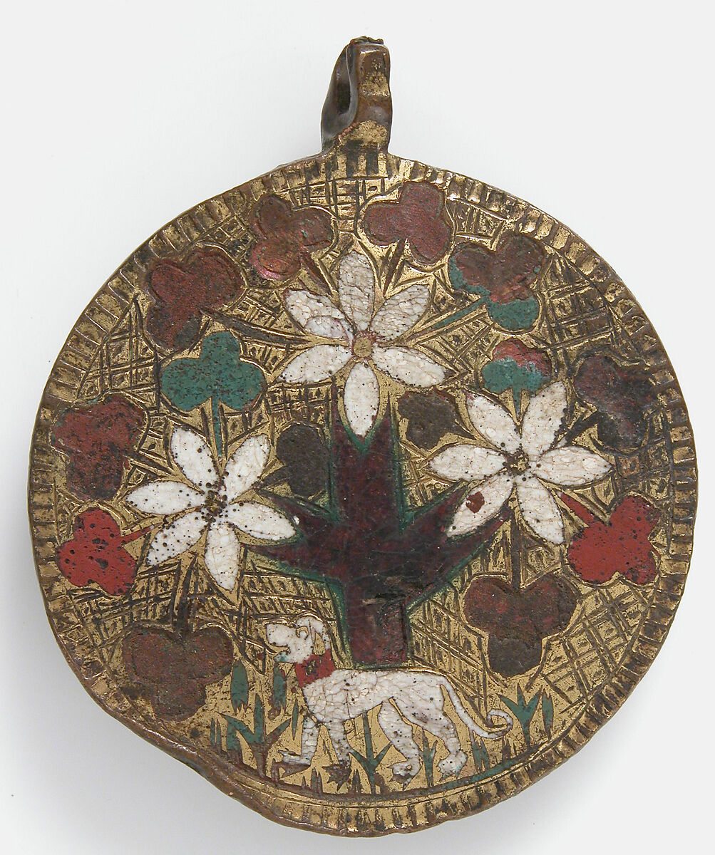 Pendant, Champlevé enamel, copper, gilt, French 