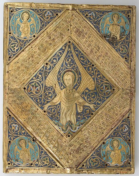 Plaque with Angels from an Evagelistarium, Champlevé enamel, copper-gilt, European 