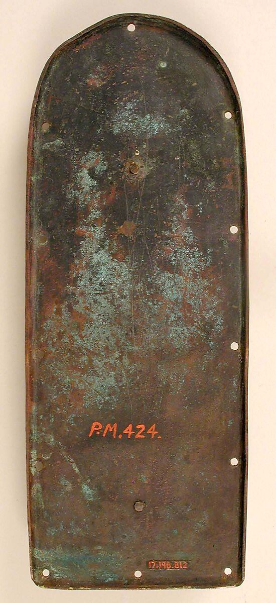 Plaque with Saint Peter, Copper (plaque): engraved, stippled, and gilt; (figure): repoussé, engraved, chased, scraped, and gilt; champlevé enamel: medium and light blue, turquoise, green, yellow, red, and white; blue-black glass inset eyes., French