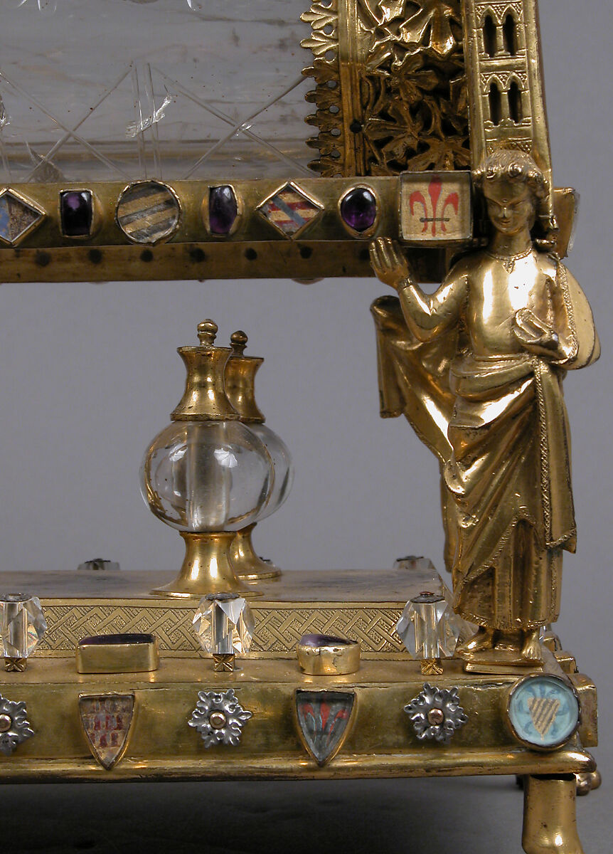 Reliquary, Gilded copper, rock crystal, glass, and parchment, French (?)