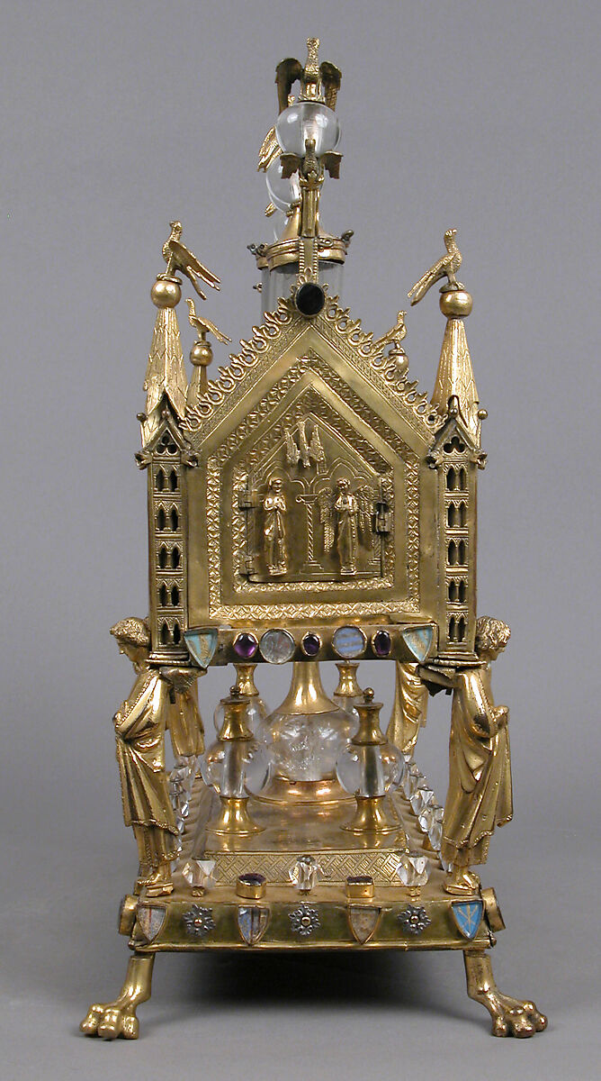 Reliquary, Gilded copper, rock crystal, glass, and parchment, French (?)